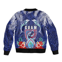 Guam Liberation Day Bomber Jacket The Tribal Latte Stone and Dolphins with Hibiscus Chamorro Culture