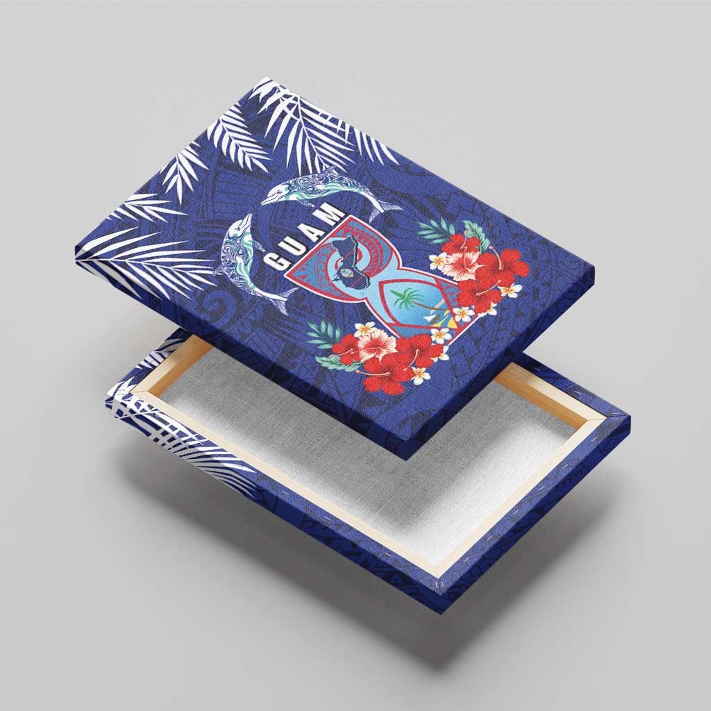 Guam Liberation Day Canvas Wall Art The Tribal Latte Stone and Dolphins with Hibiscus Chamorro Culture