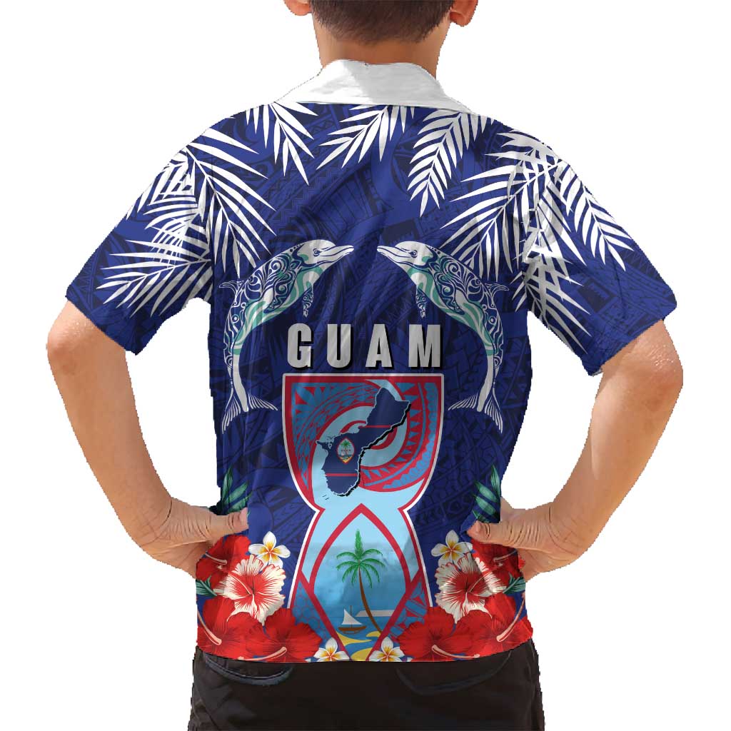 Guam Liberation Day Family Matching Off Shoulder Maxi Dress and Hawaiian Shirt The Tribal Latte Stone and Dolphins with Hibiscus Chamorro Culture