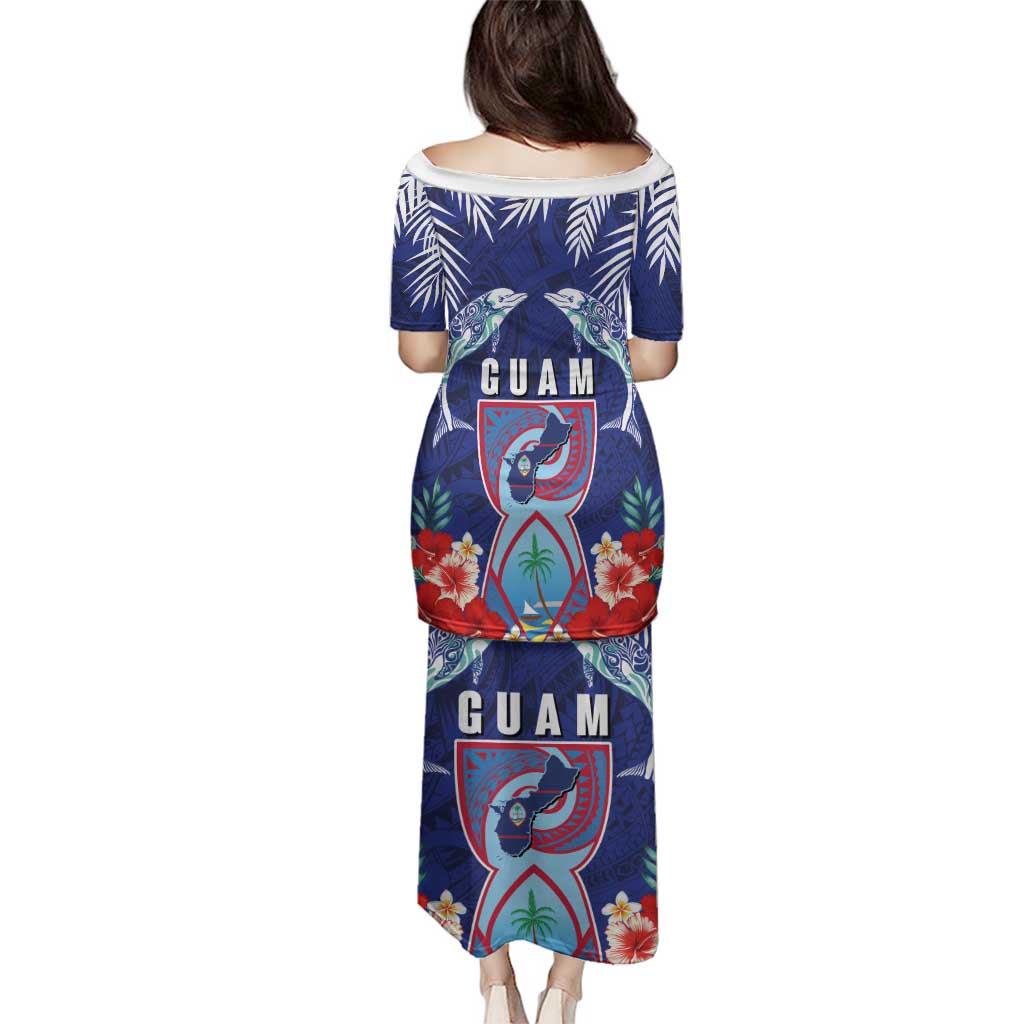 Guam Liberation Day Family Matching Puletasi and Hawaiian Shirt The Tribal Latte Stone and Dolphins with Hibiscus Chamorro Culture