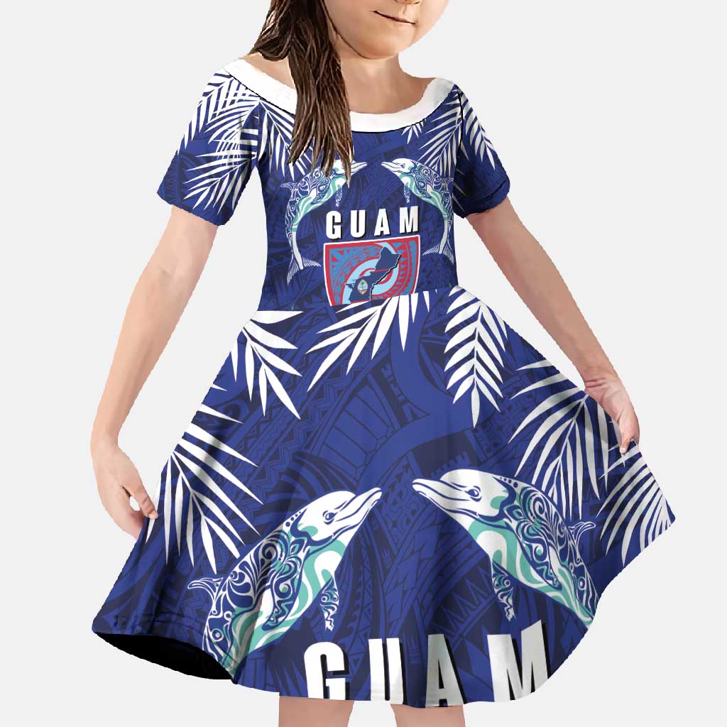 Guam Liberation Day Family Matching Short Sleeve Bodycon Dress and Hawaiian Shirt The Tribal Latte Stone and Dolphins with Hibiscus Chamorro Culture