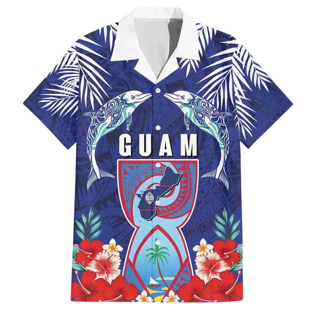 Guam Liberation Day Family Matching Short Sleeve Bodycon Dress and Hawaiian Shirt The Tribal Latte Stone and Dolphins with Hibiscus Chamorro Culture