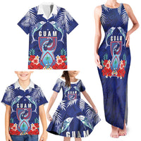 Guam Liberation Day Family Matching Tank Maxi Dress and Hawaiian Shirt The Tribal Latte Stone and Dolphins with Hibiscus Chamorro Culture
