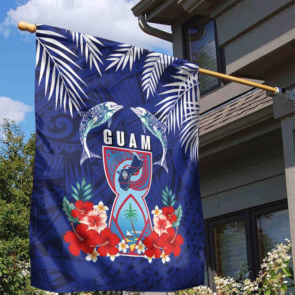 Guam Liberation Day Garden Flag The Tribal Latte Stone and Dolphins with Hibiscus Chamorro Culture