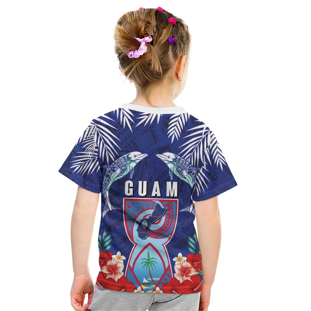 Guam Liberation Day Kid T Shirt The Tribal Latte Stone and Dolphins with Hibiscus Chamorro Culture