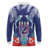 Guam Liberation Day Long Sleeve Polo Shirt The Tribal Latte Stone and Dolphins with Hibiscus Chamorro Culture
