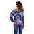 Guam Liberation Day Off Shoulder Sweater The Tribal Latte Stone and Dolphins with Hibiscus Chamorro Culture