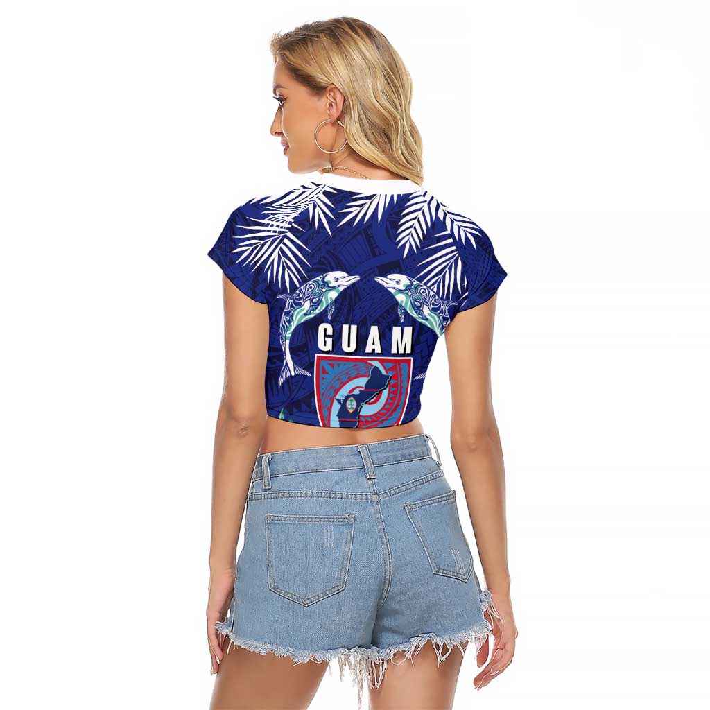 Guam Liberation Day Raglan Cropped T Shirt The Tribal Latte Stone and Dolphins with Hibiscus Chamorro Culture