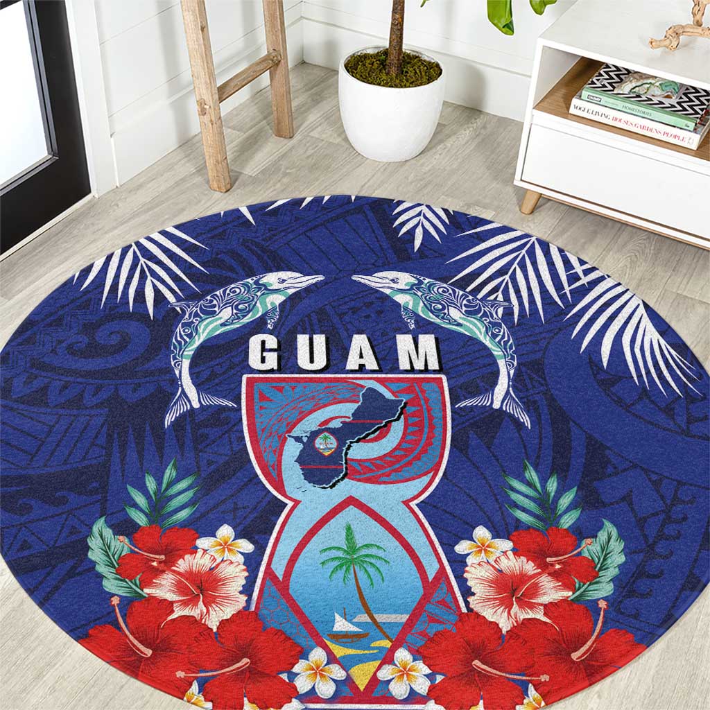 Guam Liberation Day Round Carpet The Tribal Latte Stone and Dolphins with Hibiscus Chamorro Culture