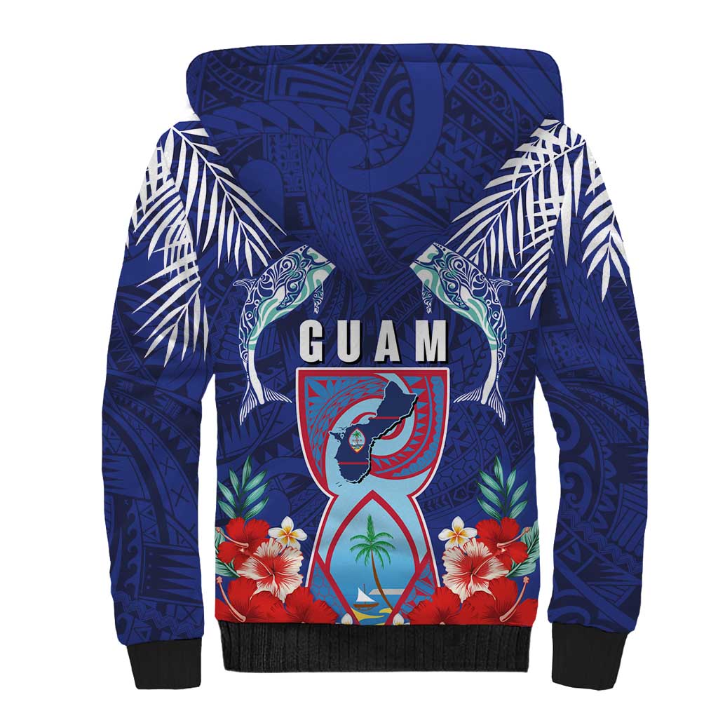 Guam Liberation Day Sherpa Hoodie The Tribal Latte Stone and Dolphins with Hibiscus Chamorro Culture LT03 - Polynesian Pride