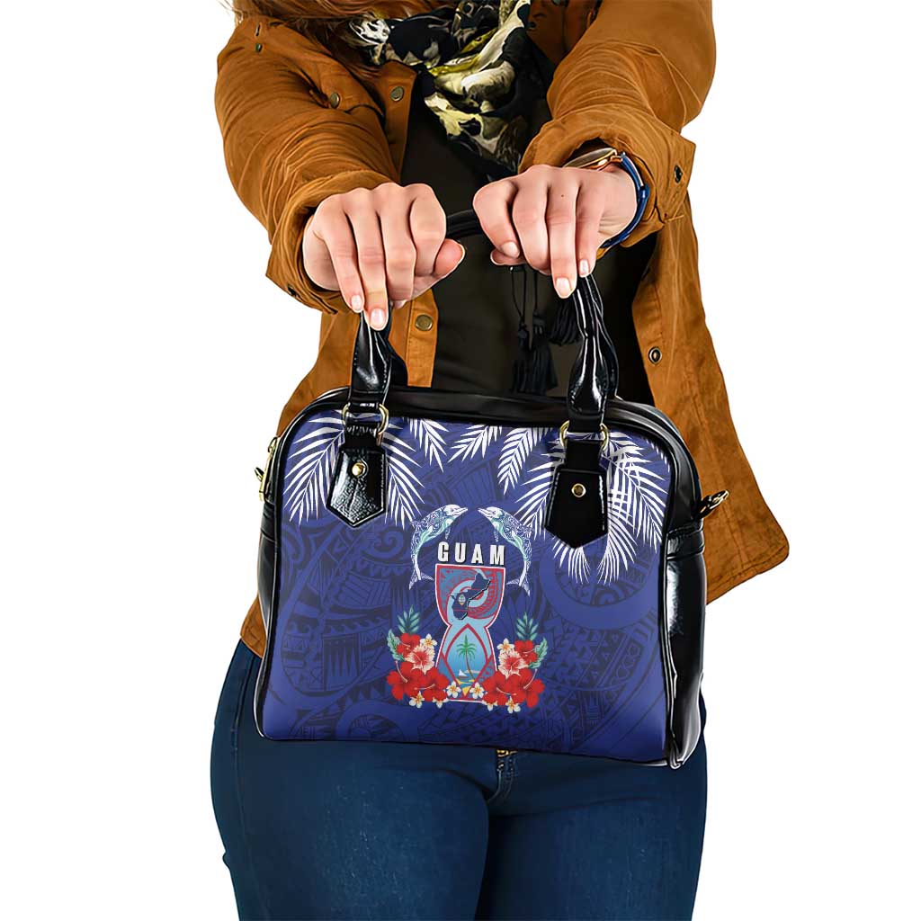 Guam Liberation Day Shoulder Handbag The Tribal Latte Stone and Dolphins with Hibiscus Chamorro Culture