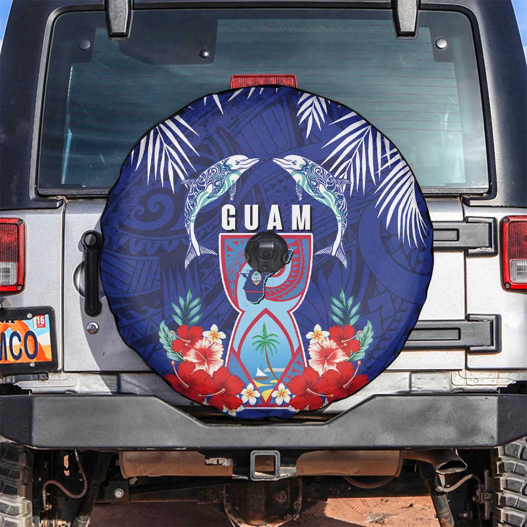 Guam Liberation Day Spare Tire Cover The Tribal Latte Stone and Dolphins with Hibiscus Chamorro Culture