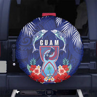 Guam Liberation Day Spare Tire Cover The Tribal Latte Stone and Dolphins with Hibiscus Chamorro Culture