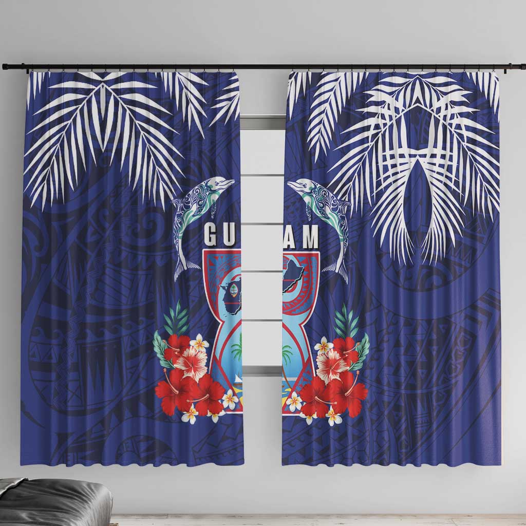 Guam Liberation Day Window Curtain The Tribal Latte Stone and Dolphins with Hibiscus Chamorro Culture
