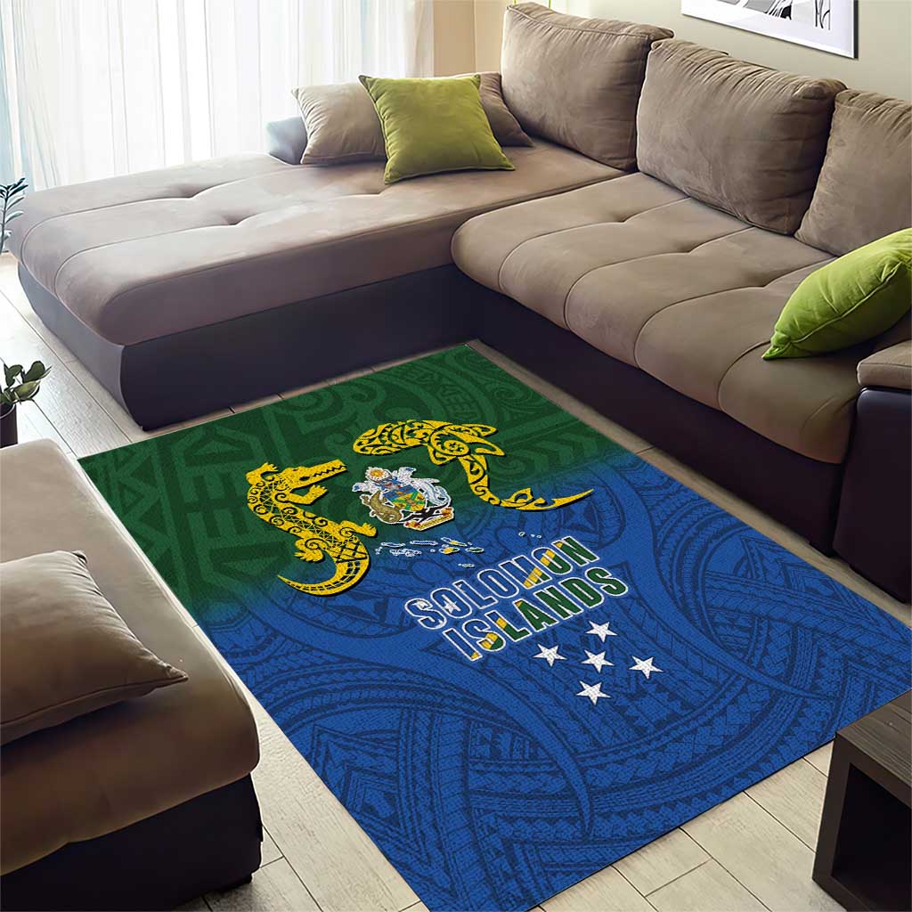 Solomon Islands Area Rug The Guardians-Tribal Crocodile and Shark Melanesian Tattoo
