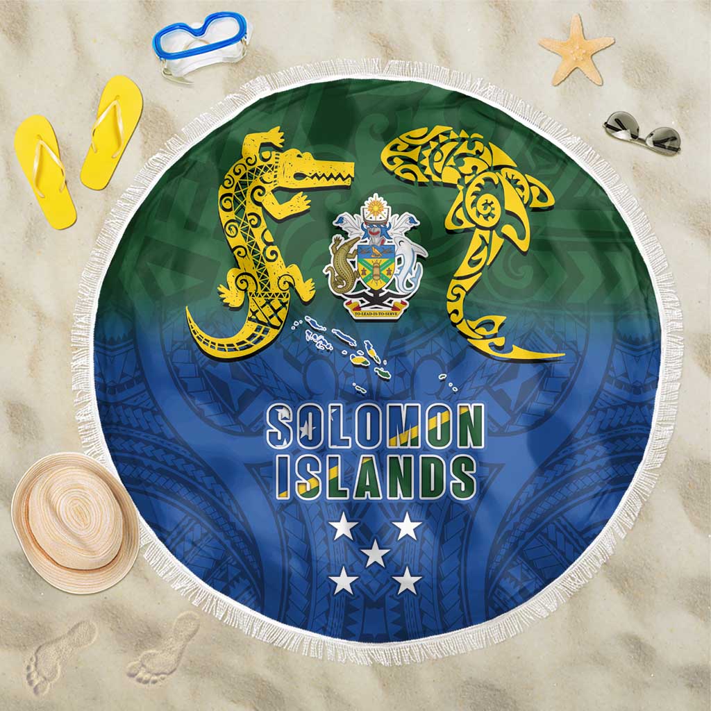 Solomon Islands Beach Blanket The Guardians-Tribal Crocodile and Shark Melanesian Tattoo