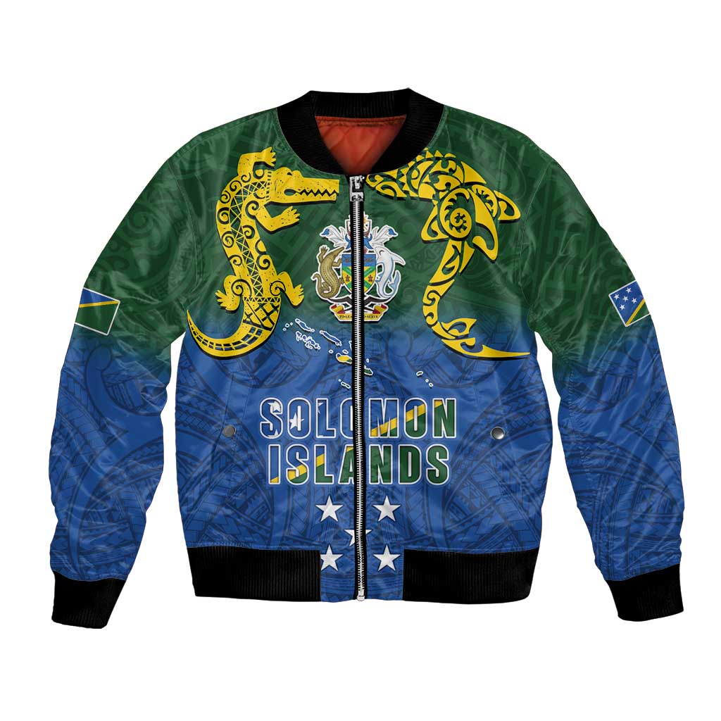 Solomon Islands Bomber Jacket The Guardians-Tribal Crocodile and Shark Melanesian Tattoo