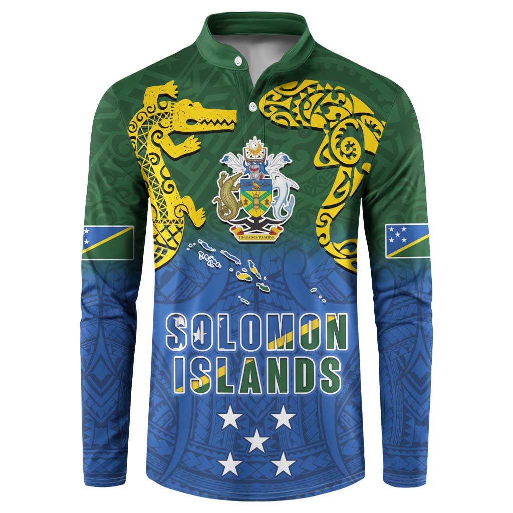 Solomon Islands Button Sweatshirt The Guardians-Tribal Crocodile and Shark Melanesian Tattoo