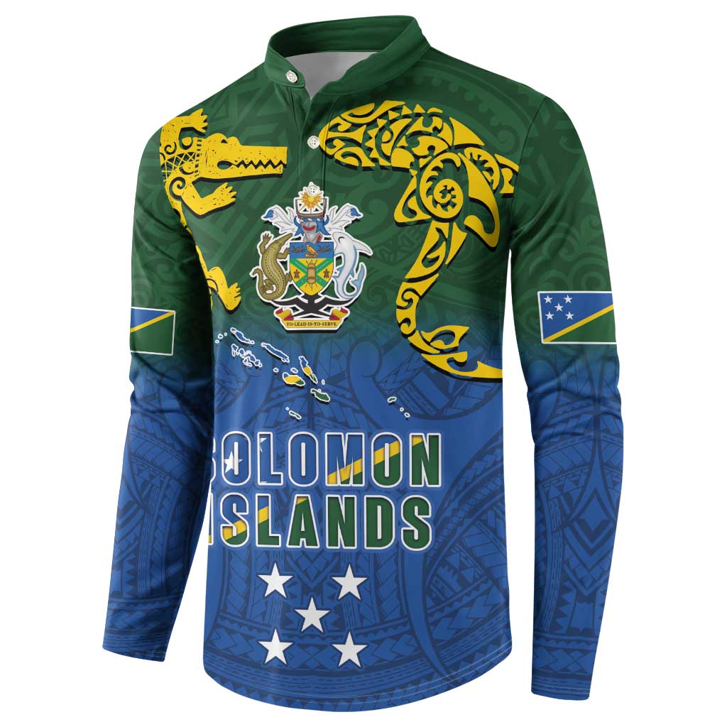 Solomon Islands Button Sweatshirt The Guardians-Tribal Crocodile and Shark Melanesian Tattoo