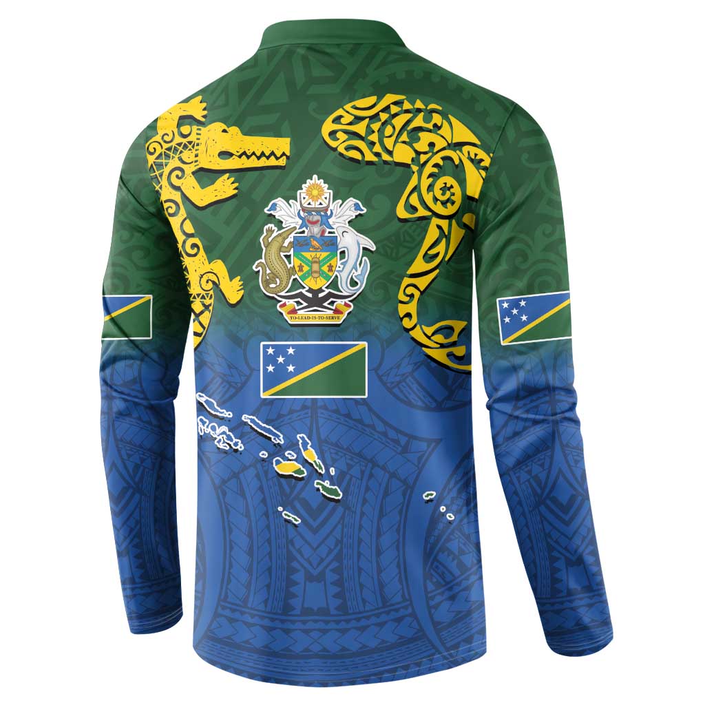 Solomon Islands Button Sweatshirt The Guardians-Tribal Crocodile and Shark Melanesian Tattoo