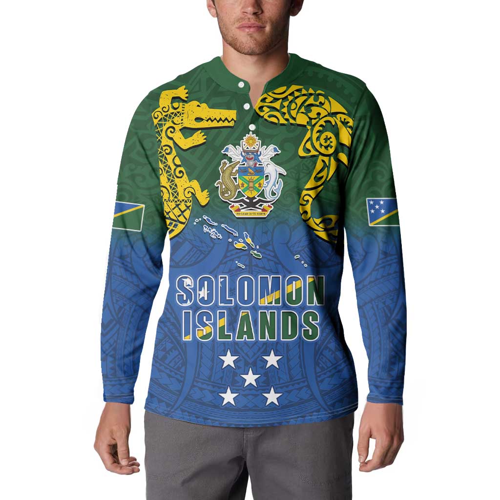 Solomon Islands Button Sweatshirt The Guardians-Tribal Crocodile and Shark Melanesian Tattoo