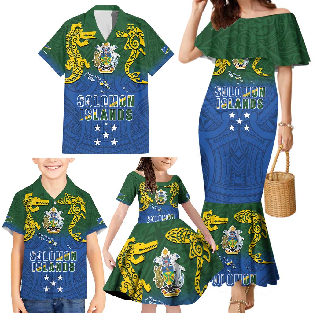 Solomon Islands Family Matching Mermaid Dress and Hawaiian Shirt The Guardians-Tribal Crocodile and Shark Melanesian Tattoo