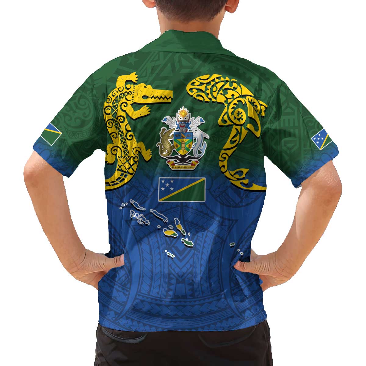 Solomon Islands Family Matching Off The Shoulder Long Sleeve Dress and Hawaiian Shirt The Guardians-Tribal Crocodile and Shark Melanesian Tattoo LT03 - Polynesian Pride