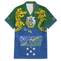 Solomon Islands Family Matching Off The Shoulder Long Sleeve Dress and Hawaiian Shirt The Guardians-Tribal Crocodile and Shark Melanesian Tattoo LT03 Dad's Shirt - Short Sleeve Green - Polynesian Pride