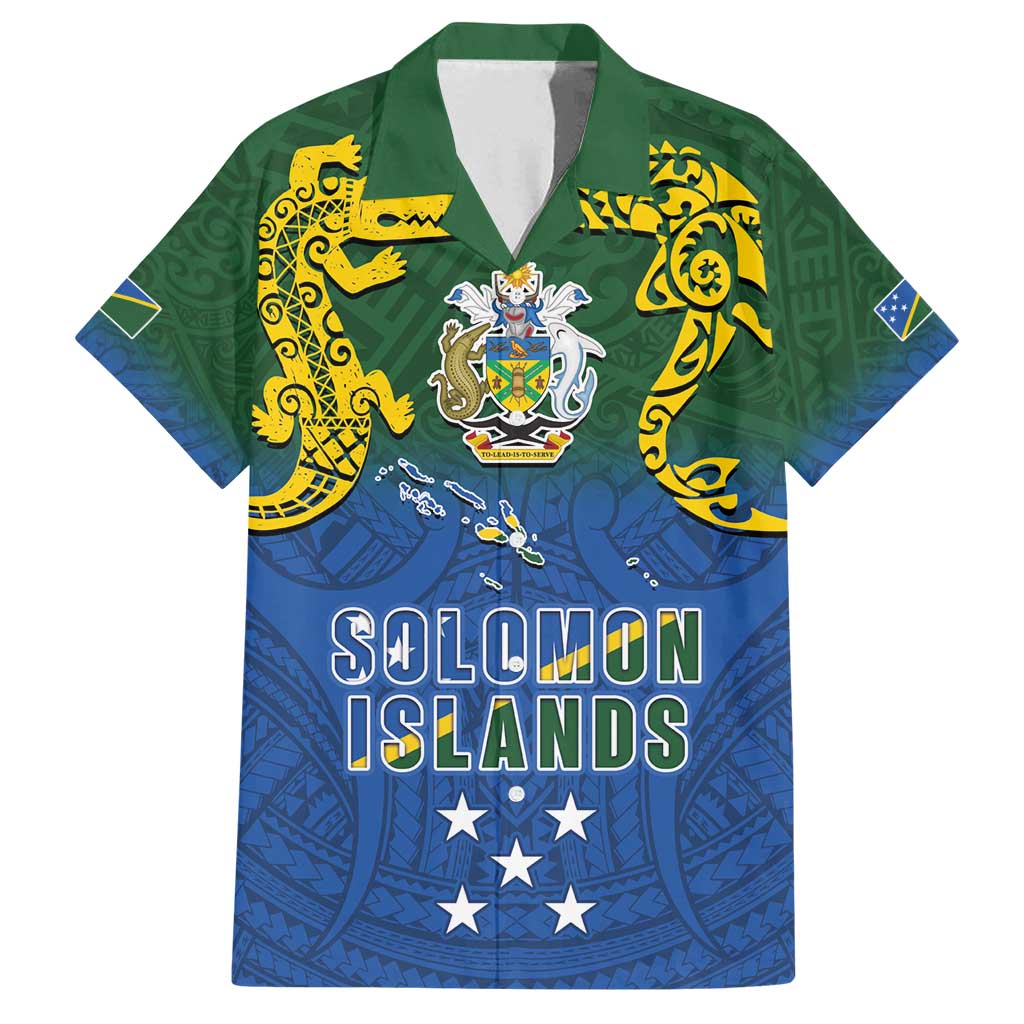 Solomon Islands Family Matching Off Shoulder Short Dress and Hawaiian Shirt The Guardians-Tribal Crocodile and Shark Melanesian Tattoo