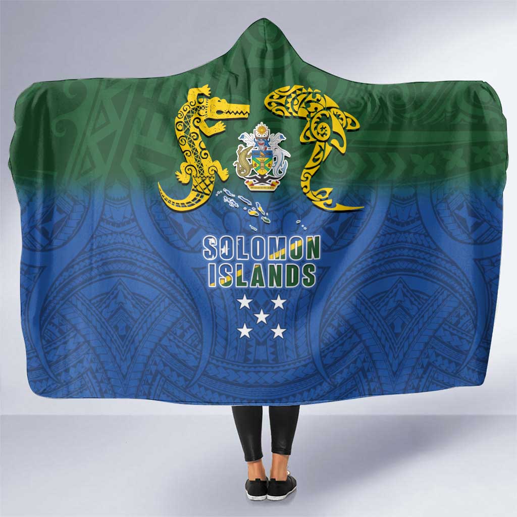 Solomon Islands Hooded Blanket The Guardians-Tribal Crocodile and Shark Melanesian Tattoo