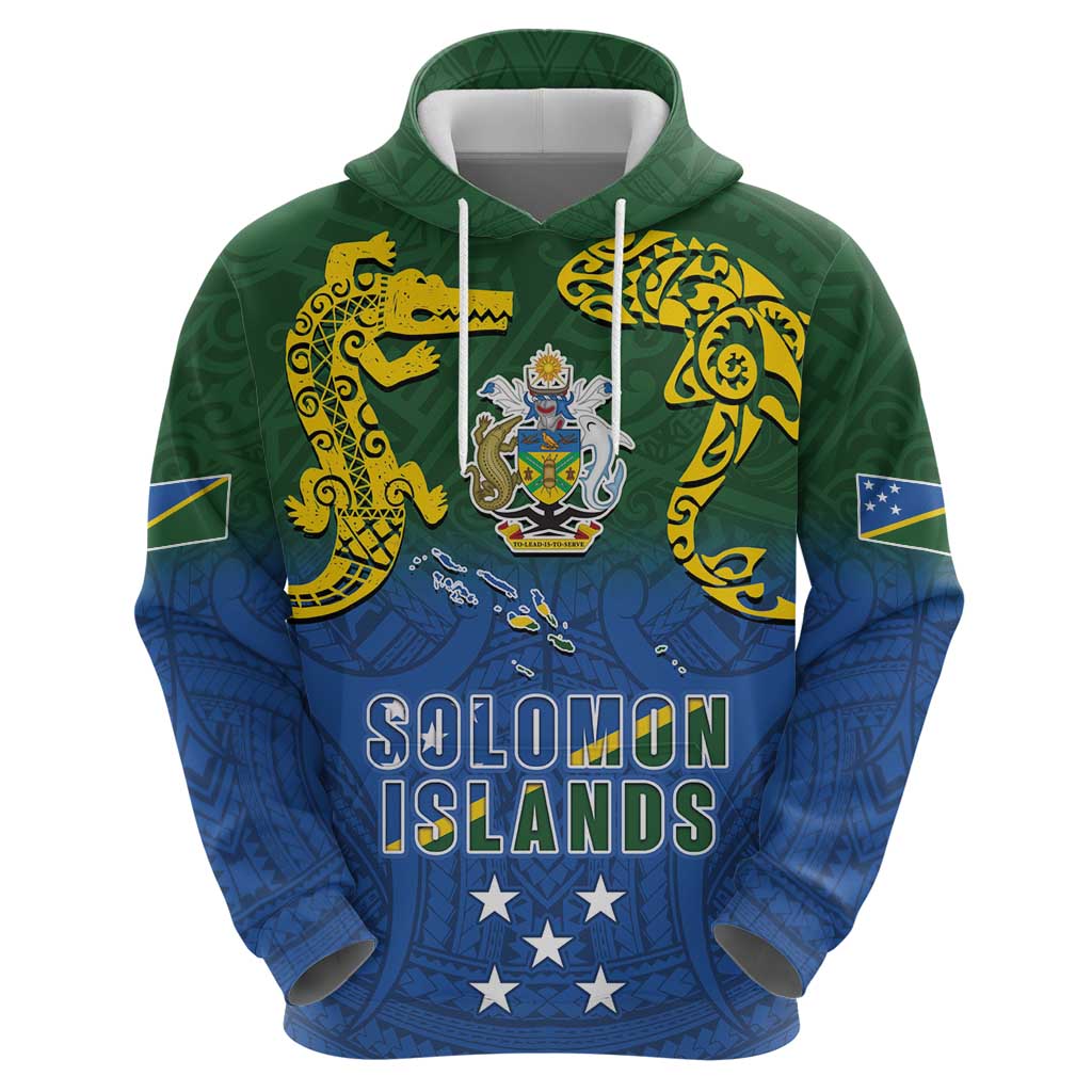 Solomon Islands Hoodie The Guardians-Tribal Crocodile and Shark Melanesian Tattoo