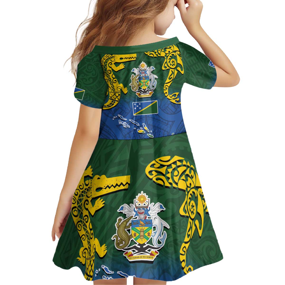Solomon Islands Kid Short Sleeve Dress The Guardians-Tribal Crocodile and Shark Melanesian Tattoo