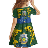 Solomon Islands Kid Short Sleeve Dress The Guardians-Tribal Crocodile and Shark Melanesian Tattoo