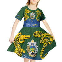 Solomon Islands Kid Short Sleeve Dress The Guardians-Tribal Crocodile and Shark Melanesian Tattoo