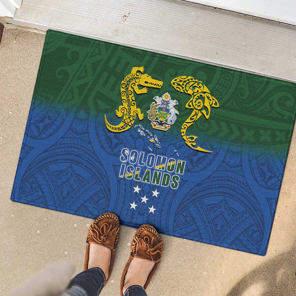 Solomon Islands Rubber Doormat The Guardians-Tribal Crocodile and Shark Melanesian Tattoo