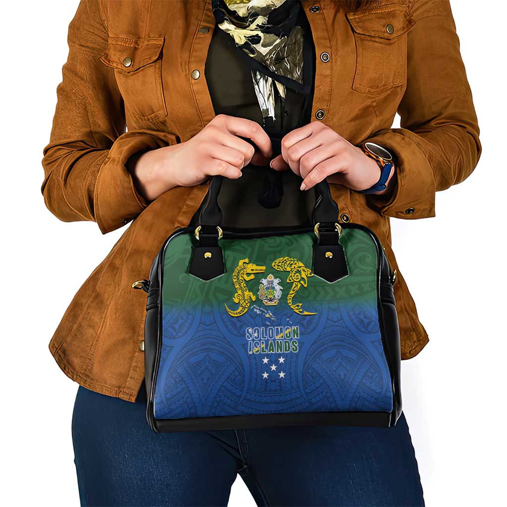 Solomon Islands Shoulder Handbag The Guardians-Tribal Crocodile and Shark Melanesian Tattoo