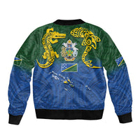 Solomon Islands Sleeve Zip Bomber Jacket The Guardians-Tribal Crocodile and Shark Melanesian Tattoo