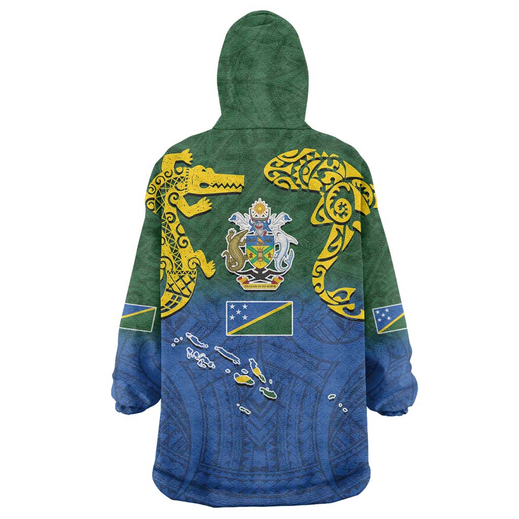 Solomon Islands Wearable Blanket Hoodie The Guardians-Tribal Crocodile and Shark Melanesian Tattoo