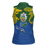 Solomon Islands Women Sleeveless Polo Shirt The Guardians-Tribal Crocodile and Shark Melanesian Tattoo