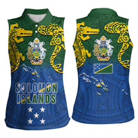 Solomon Islands Women Sleeveless Polo Shirt The Guardians-Tribal Crocodile and Shark Melanesian Tattoo