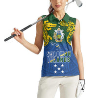 Solomon Islands Women Sleeveless Polo Shirt The Guardians-Tribal Crocodile and Shark Melanesian Tattoo