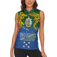 Solomon Islands Women Sleeveless Polo Shirt The Guardians-Tribal Crocodile and Shark Melanesian Tattoo