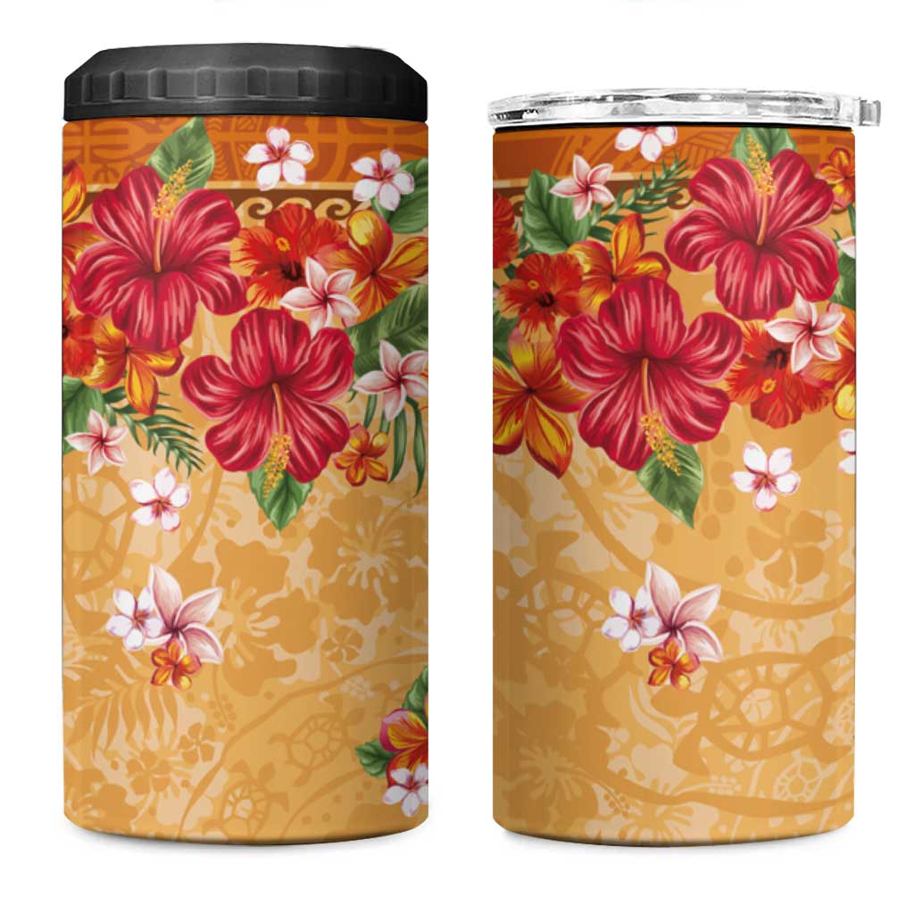 Hawaii Hibiscus 4 in 1 Can Cooler Tumbler Turtles and Tribal Motifs Vintage Floral Style