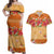 Hawaii Hibiscus Couples Matching Off Shoulder Maxi Dress and Hawaiian Shirt Turtles and Tribal Motifs Vintage Floral Style