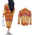 Hawaii Hibiscus Couples Matching Off The Shoulder Long Sleeve Dress and Long Sleeve Button Shirt Turtles and Tribal Motifs Vintage Floral Style