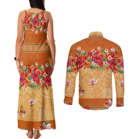 Hawaii Hibiscus Couples Matching Tank Maxi Dress and Long Sleeve Button Shirt Turtles and Tribal Motifs Vintage Floral Style