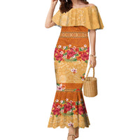 Hawaii Hibiscus Family Matching Mermaid Dress and Hawaiian Shirt Turtles and Tribal Motifs Vintage Floral Style