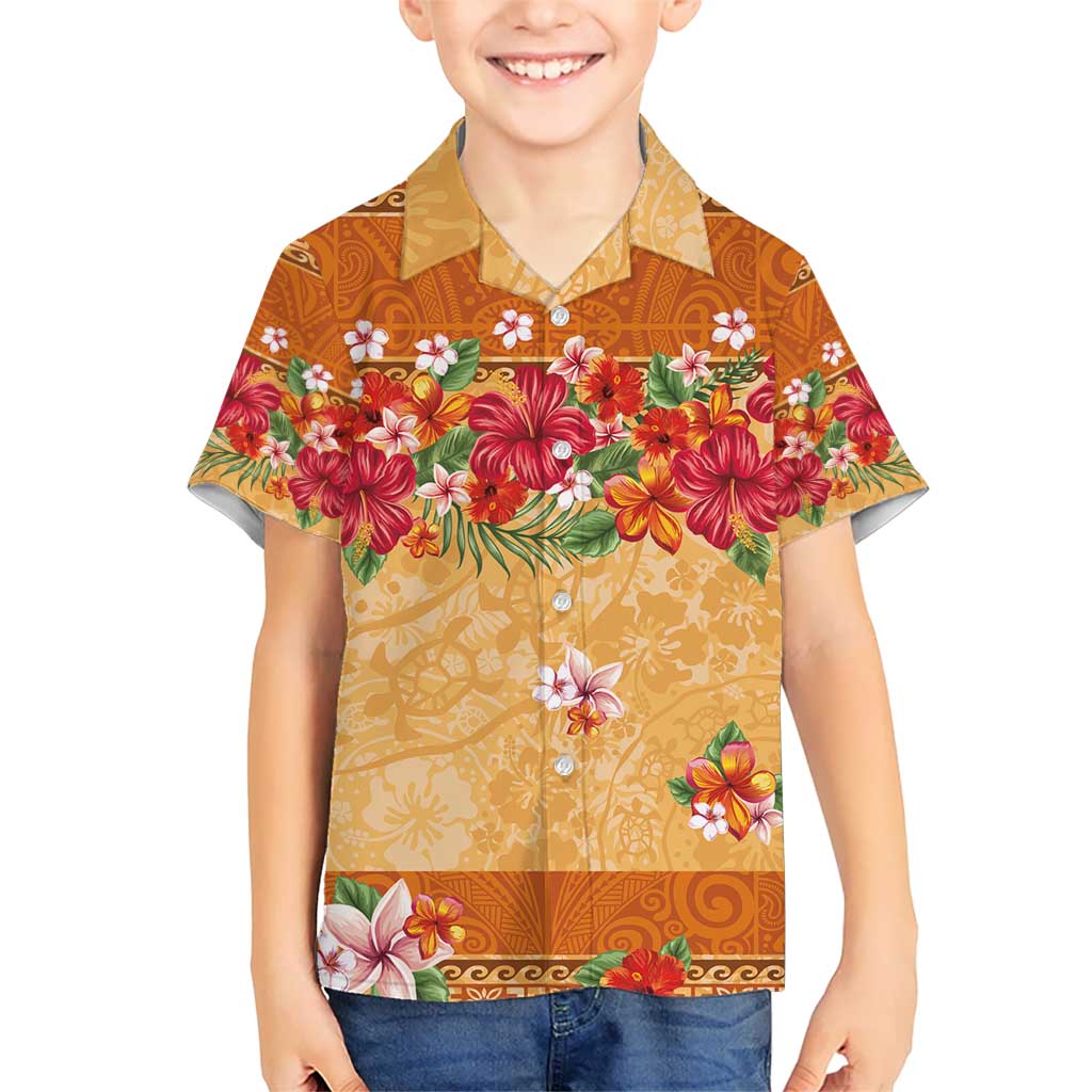 Hawaii Hibiscus Kid Hawaiian Shirt Turtles and Tribal Motifs Vintage Floral Style