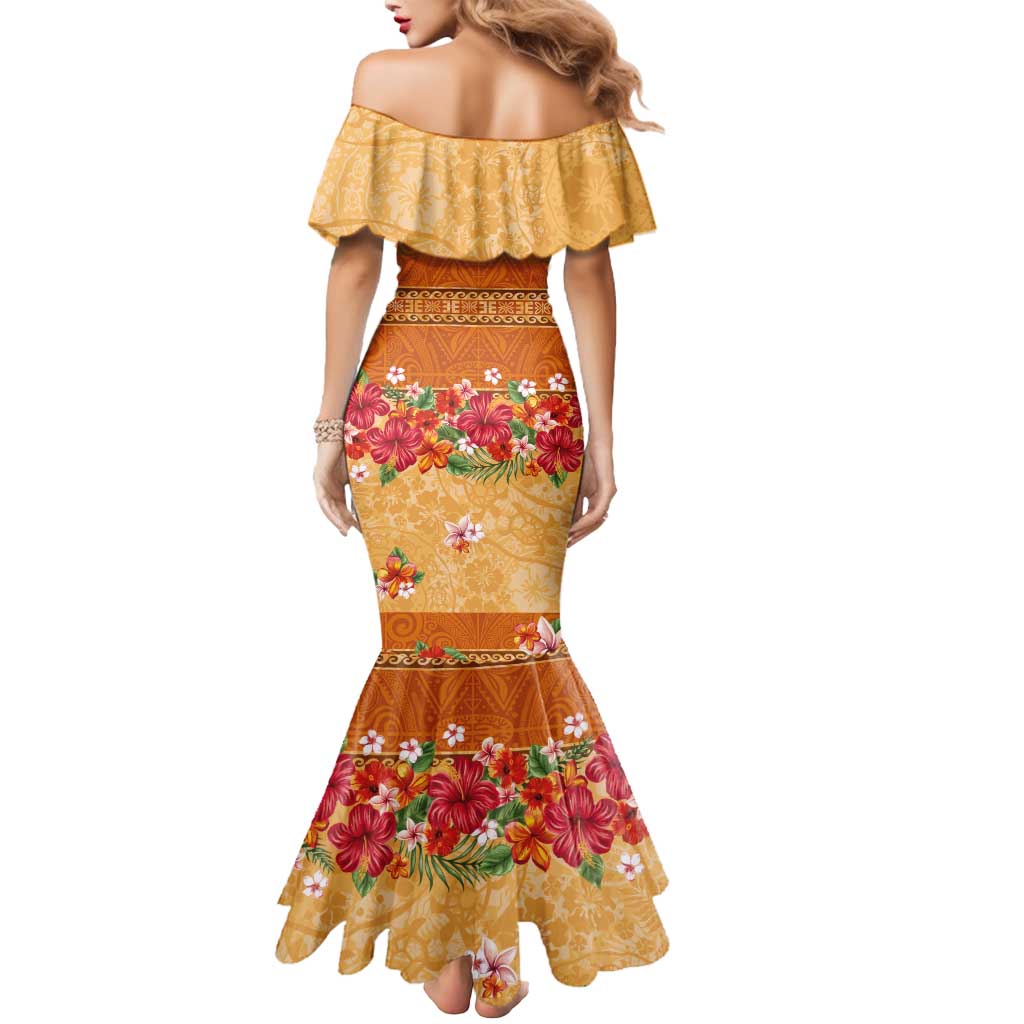Hawaii Hibiscus Mermaid Dress Turtles and Tribal Motifs Vintage Floral Style LT03 - Polynesian Pride