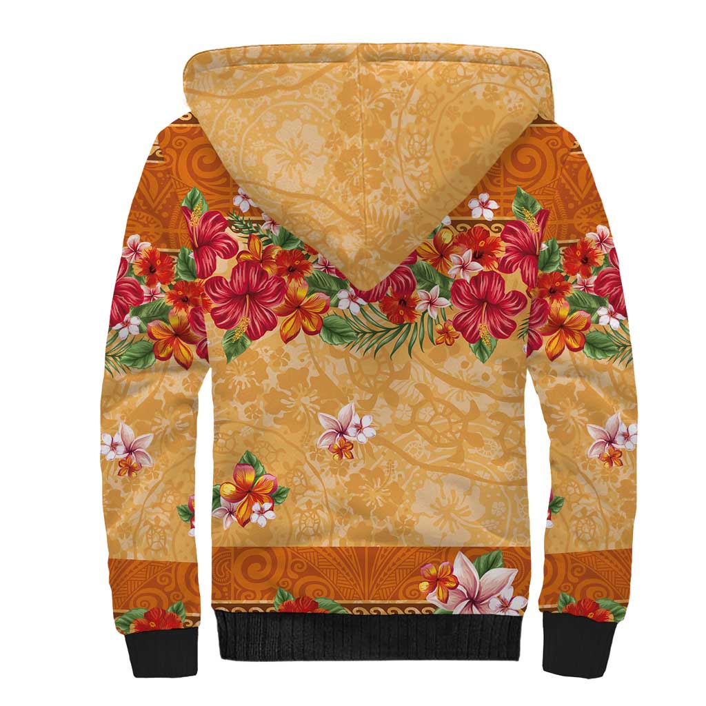 Hawaii Hibiscus Sherpa Hoodie Turtles and Tribal Motifs Vintage Floral Style LT03 - Polynesian Pride